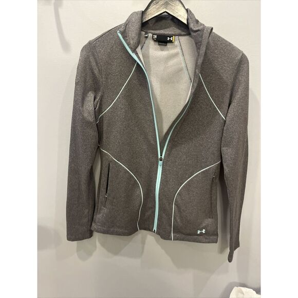 Under Armour Jackets & Blazers - Under Armour Jacket Women's S Gray Turquoise Long‎ Sleeve Full Zip Mock Neck EUC